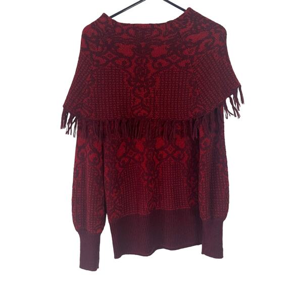 Knox Rose Women's Size Small Red Damask Boho Peasant Long Sleeve Sweater - Picture 5 of 8